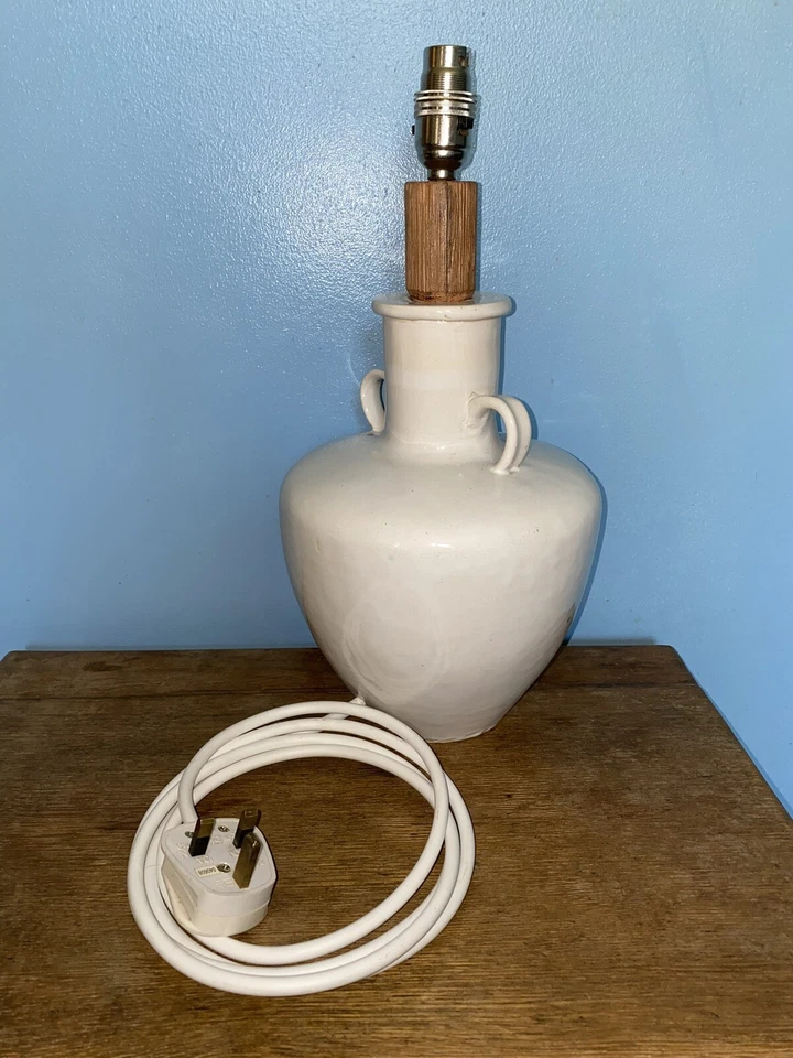 Primitive White Glazed Table Lamp with Handles - Image 2 of 4