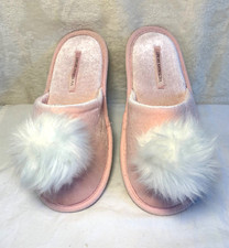 Victoria's Secret Pink White Faux Fur Pom Pom Slippers Small NEW