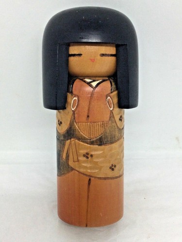 13cm KISAKU Gumma Creative Sosaku Kokeshi Doll Etched Stained Kimono Geisha