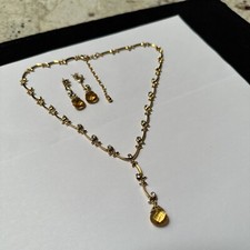 Gold Tone  Rhinestone Set Pierced Dangle Drop Earrings  Necklace