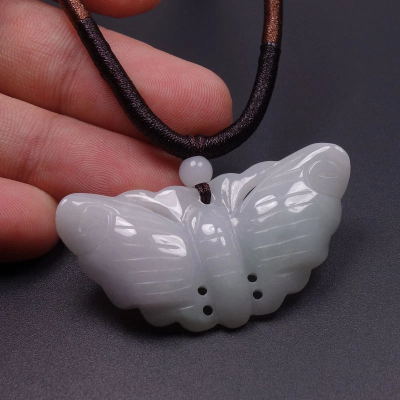 Certified Grade A 100% Natural Green Jadeite Jade Pendant Hand-carved Butterfly - Image 2 of 4