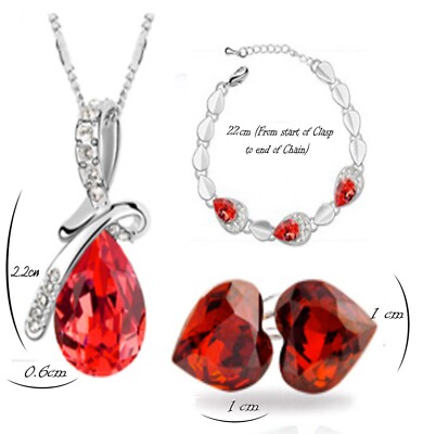 ÖSTERREICH TROPFEN HERZ SET Nr.15 ARMBAND HALSKETTE OHRRING ROT GRÜN BLAU ROSA