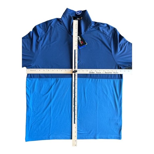 RLX Ralph Lauren Camicia Uomo Golf Peached Airflow 1/4 Zip Blocco Colore Blu Large - Foto 6 di 10