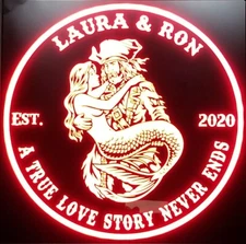 Custom Couple Pirate Mermaid, wedding led light sign, personalized