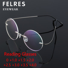 Rimless Round Anti Blue Light Reading Glasses Men Women Metal Presbyopic Glasses