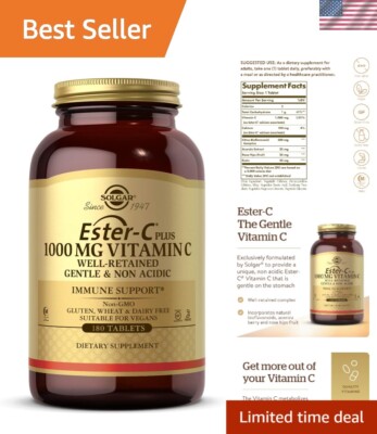 Premium Ester-C 1000 mg Non-Acidic Vitamin C with Bioflavonoids - 180 Tablets