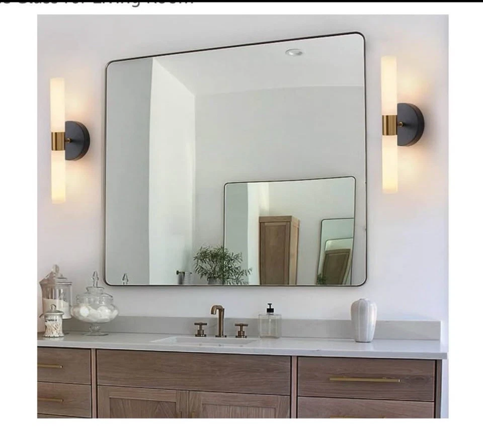 Wall Sconces Set of Two Black and Brass Gold Lamp Sconces Lighting with White Gl - Image 2 of 4