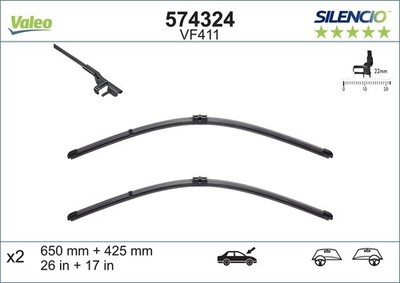 2x Wischblatt SILENCIO FLAT BLADE SET VALEO 574324/2x für FORD FOCUS 2 Turnier