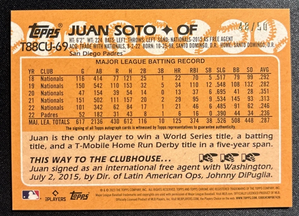 2023 Topps Silver Pack Juan Soto Update Gold Refractor /50 #T88CU-69 - Image 2 of 2