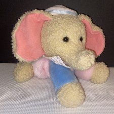 Vintage Dakin Elephant Musical Pull Crib Lullaby Baby Plush Hanging Pink Blue