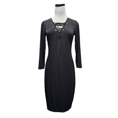 Calvin Klein lace-up V-neck long sleeve dress . small
