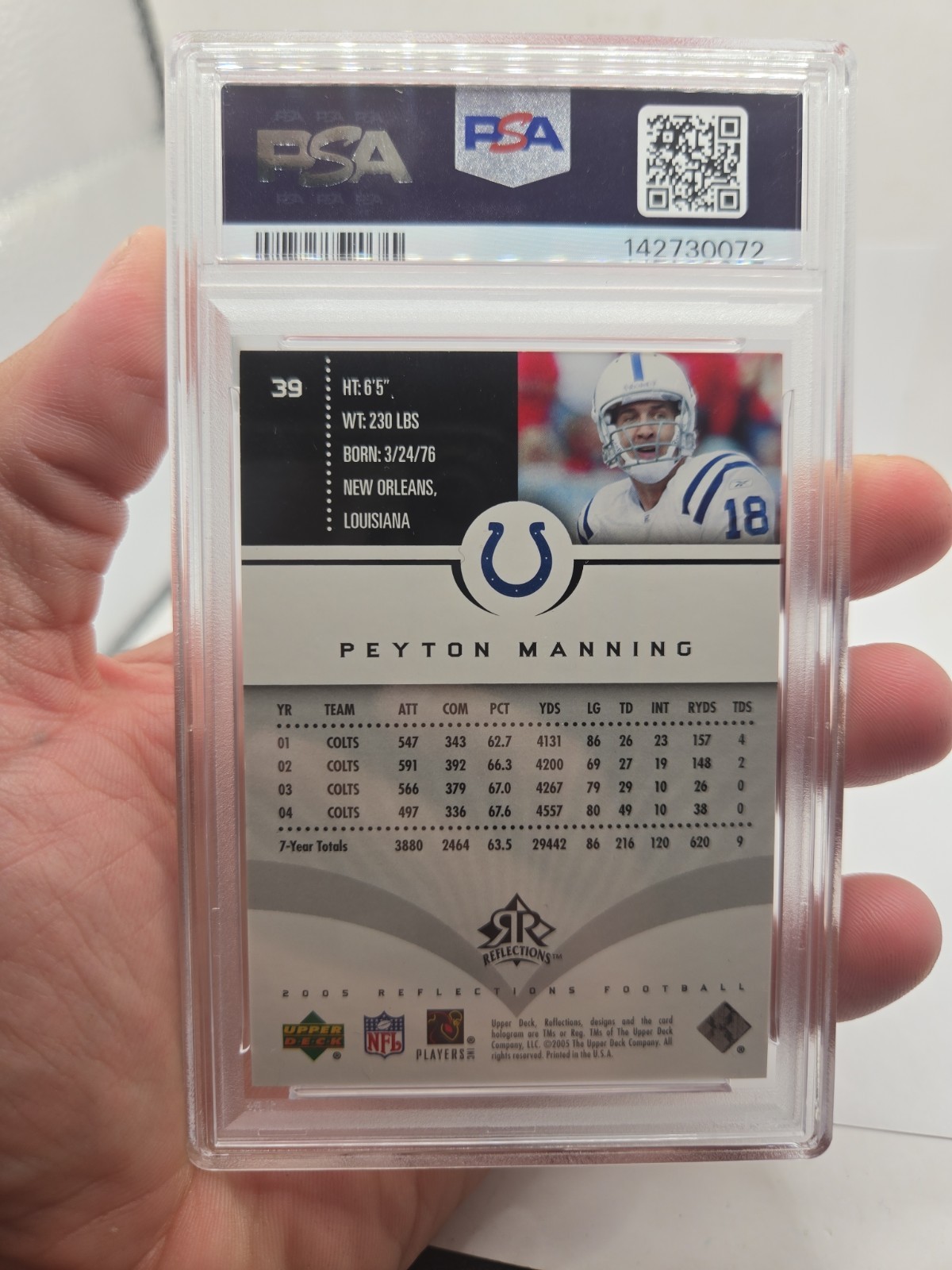 PEYTON MANNING  2005 Upper Deck Reflections Black #39 21/25 Colts PSA 9 view 2