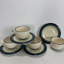 Pfaltzgraff Ocean Breeze Coffee Tea Mug Cup & Saucer Blue Green Teal (Set Of 4) 