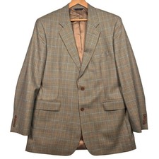 Vintage Brooks Brothers 346 Blazer 46L Brown Blue Houndstooth Wool Sport Coat