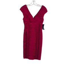 Adriana Papell Womens Textured Sheath Dress V-Neck Cap Sleeve Plum Size 4 New