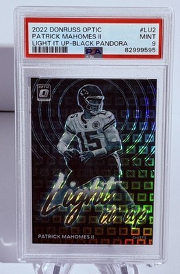 2022 Donruss Optic Patrick Mahomes Light It Up Black Pandora 03/25 PSA 9