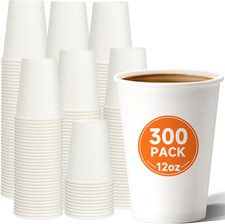 12 Oz Disposable Paper Coffee Cups 300 Pack , White Hot Coffee Cups 12 Oz, Thic