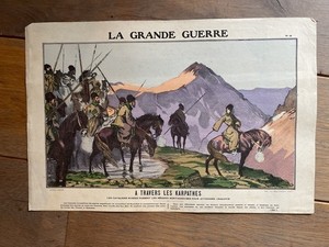 La Grande Guerre A travers les Karpates - Les cavaliers Russes Lithograph Tolmer