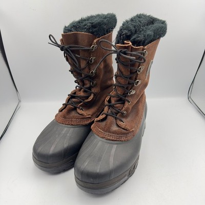 Sorel Kaufman Canada Vintage Winter Snow Boots Brown Suede Rubber Duck Mens 10