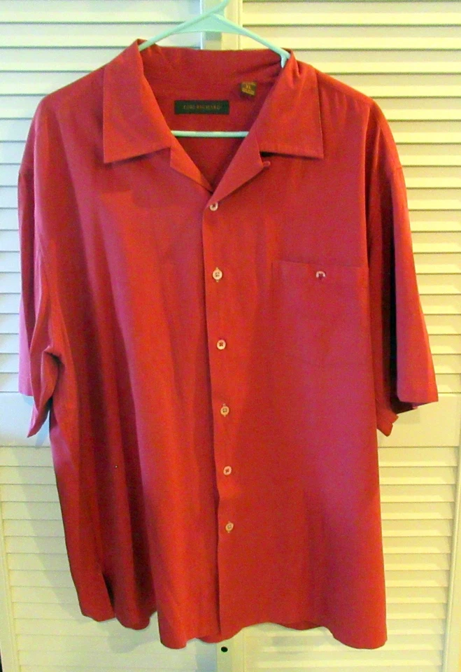 Tori Richard вышитый Санта Рождественские сани XL мужской шелк красный SS рубашка EXC - Изображение 3 из 4