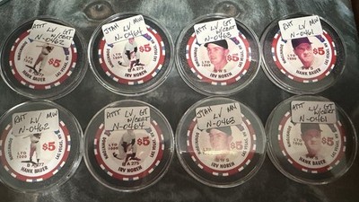 Irv Noren : Hank Bauer York Yankees Four Queens Casino Chips 8 Total / 4 Signed