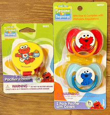 Sesame Street Beginnings Cookie Monster, Elmo Pacifier Elmo Holder Lot