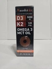 Acentialabs Vitamin D3+K2 Liquid Drops, MCT Oil, Immune Support 2 fl oz