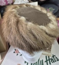 Vintage Mink Fur Pillbox Style Hat - Antique Genuine Crown Fur Russian Hat
