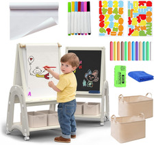 3-in-1 Art Easel for Kids 2-4 with Wheels, Storage  Accessories - Grey