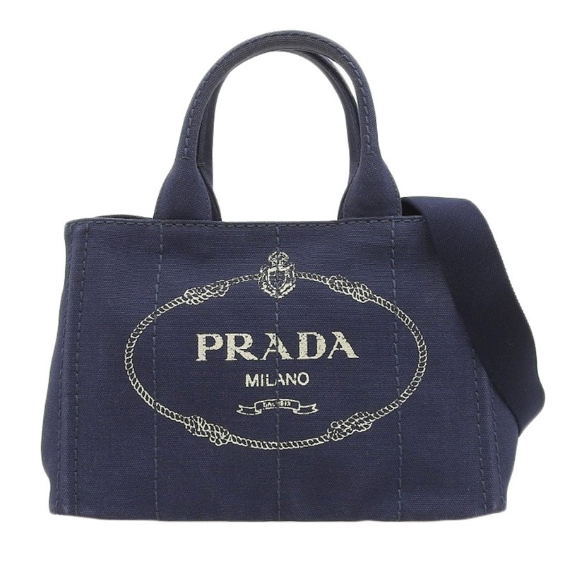 Prada Canapa 2-Way Navy Canvas Tote Shoulder Bag Handbag