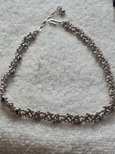 Vintage Crown Trifari Silver Chocker Necklace Small Silver Beaded