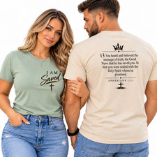 Christian T Shirt Men Women I Am Saved Jesus Bible Verse Religious Graphic Tee