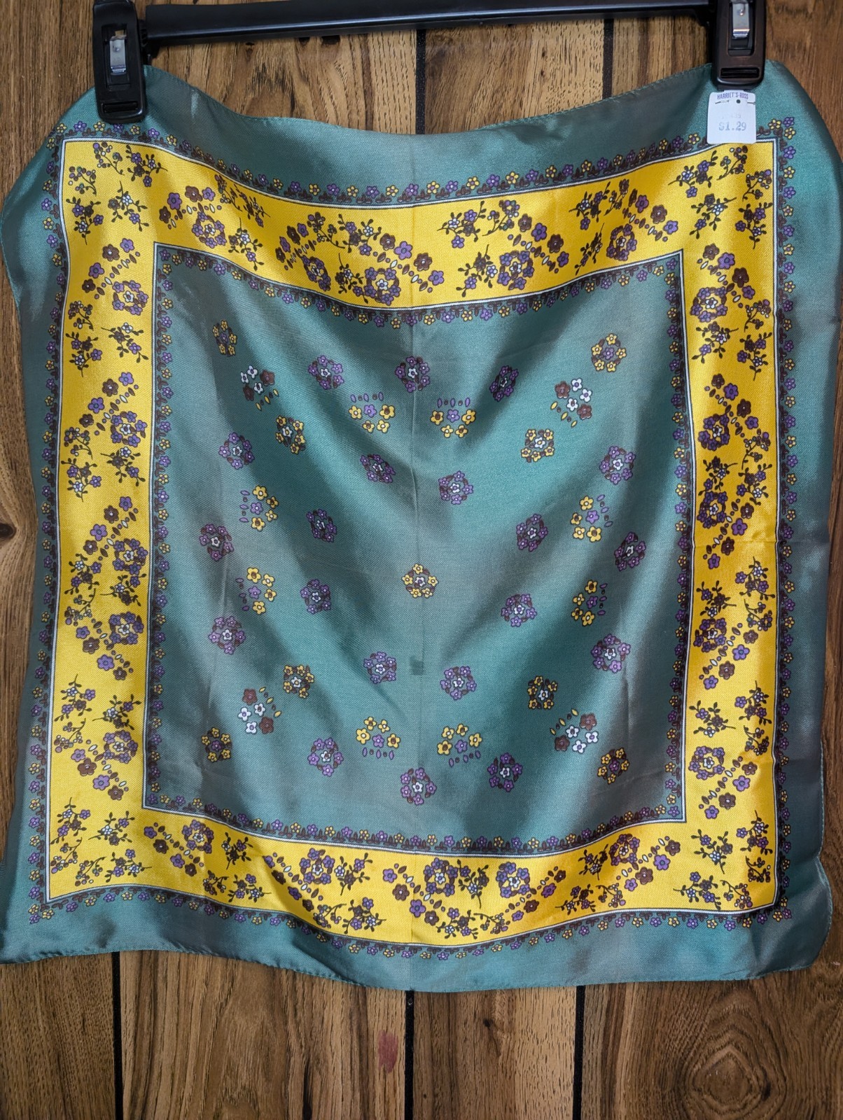 Vintage Green And Gold Floral Italian Scarf. 100% acetate. NWT