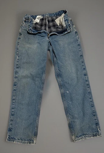 Carhartt Flannel Lined Jeans Mens 33x32 Light Blue Outdoor Cold Pants *READ*