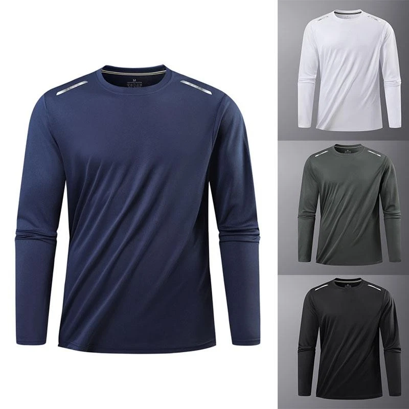 Men Reflective Gym T Shirt Long Sleeve Quick Dry Running Fitness Training Top