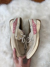 Sperry Youth 5 Beige Pink Cheetah Print Sperry Leather Boat Shoes