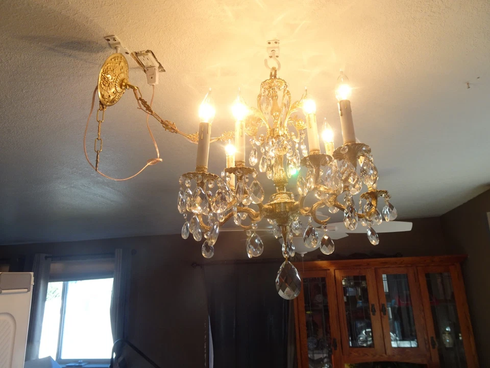 Stunning Vintage Big Vintage Brass Spanish 10 Light redone w/Crystals Chandelier - Image 2 of 4