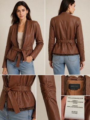 BCBG Max Azria Genuine Leather Belted Jacket   Women s Size M