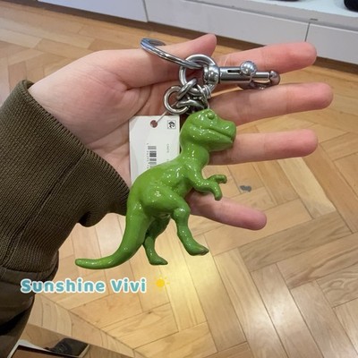 NWT Coach CAX75 Keychain T-Rex Dinosaur Bag Charm Silver Green