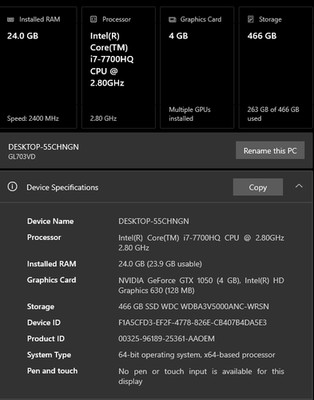 asus rog gl703v intel i7 2.80ghz 24gb 17.3'' gaming laptop nvidia gtx 1050