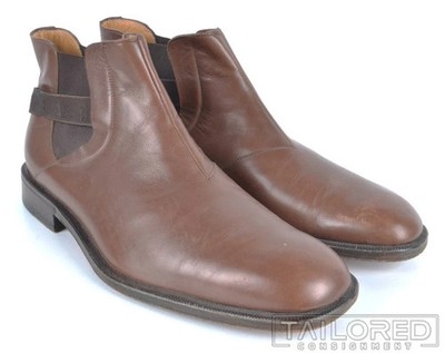 A.TESTONI Solid Brown Leather Mens Shoes Chelsea Ankle Boots - 9 F