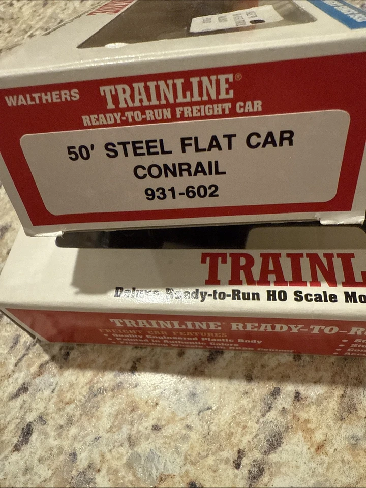 2- WALTHERS TRAINLINE #931-602 HO 50' STEEL FLAT CARS CONRAIL NEW IN BOX - Image 2 of 2