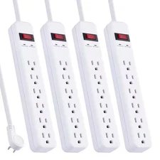 3 Ft. 6-Outlet Power Strip Surge Protector, White (4-Pack)