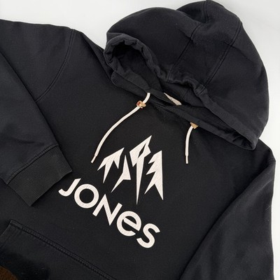 Jones Snowboards Hoodie Mens Medium Black Mountain Logo Organic Cotton Pullover