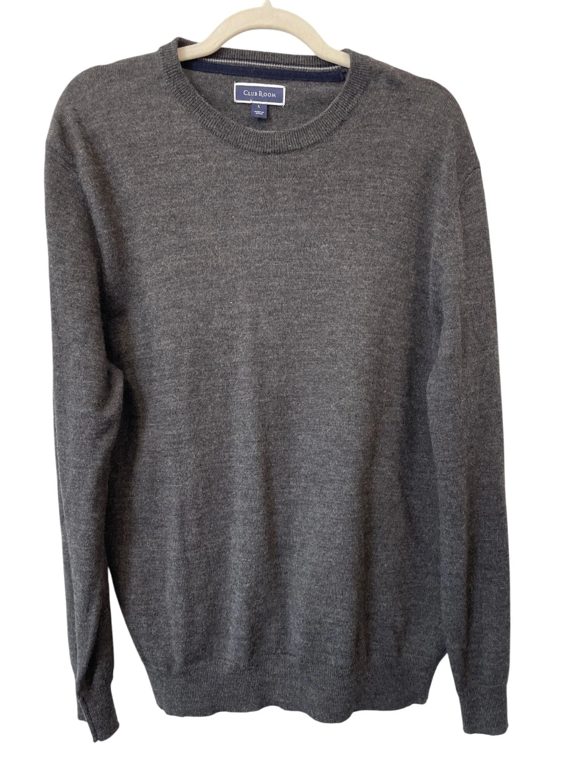 Club Room Sweater Size Large Crewneck Long Sleeve Pullover Merino Wool Knitwear