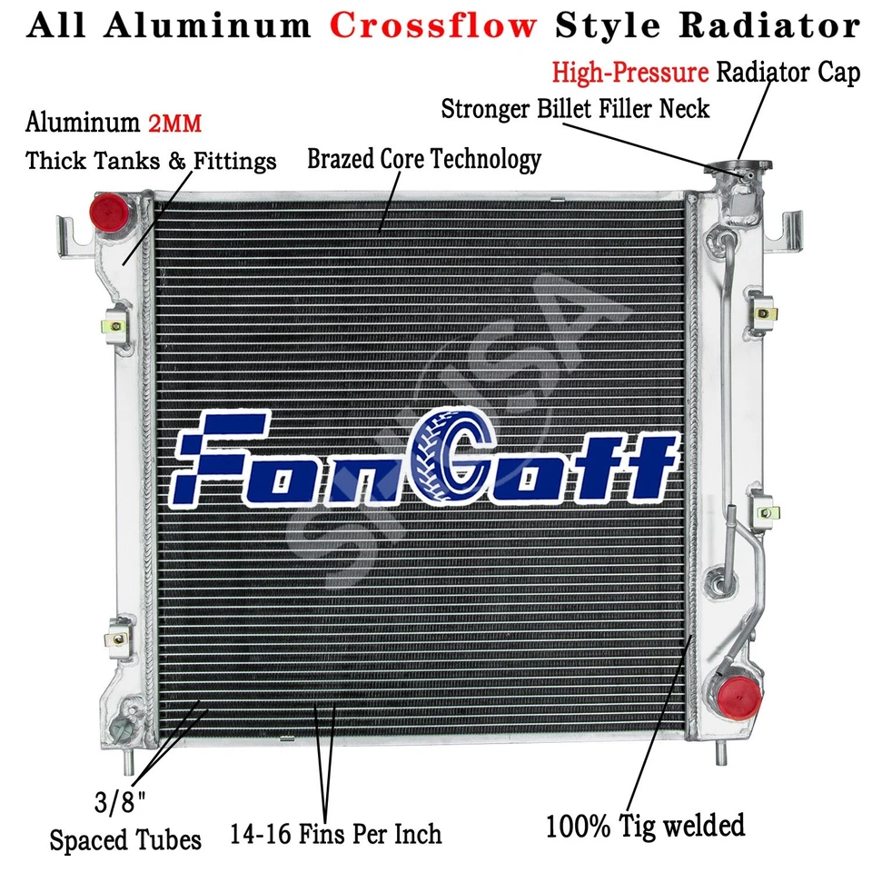 3 Row Aluminum Radiator For 1997-1999 1998 Dodge Dakota Durango 3.9 5.2L 5.9L V8 - Imagem 2 de 4