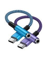 USB C to 3.5mm Female Headphone Jack Adapter 2Pack , HiFi Audio Blue, Purple