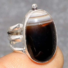 Banded Black Onyx 925 Silver Plated Ring US 5.5 Minimalist Design MJ