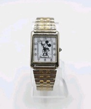 Disney Vintage Mickey Mouse Watch Tank Style Case Stretch Fit Two-Tone Bracelet