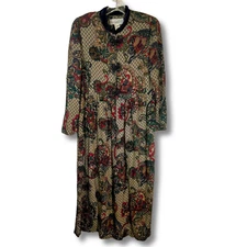 Vintage Women's Regency Dress Size 14 Paisley Edwardian Tapestry Velvet Trim